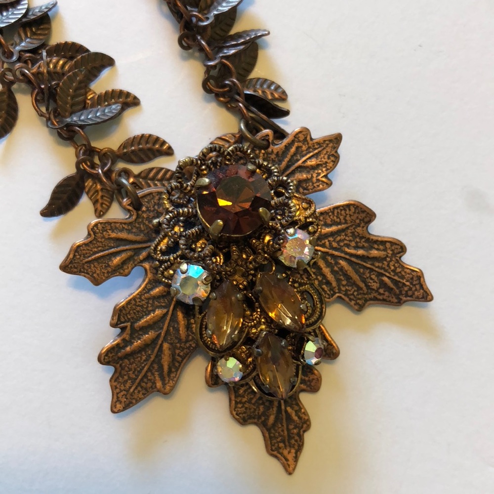 Fall crystal and leaf necklace